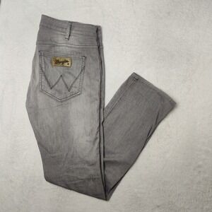 Wrangler Jeans Mens 34x32 Gray Tapered Slim Light Wash Skanders Western Denim
